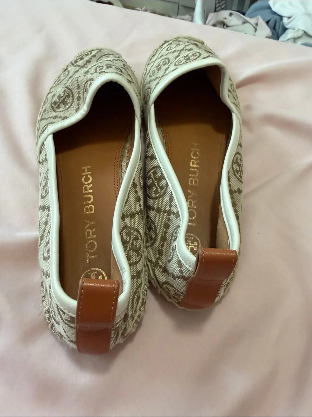 Tory Burch Beige Canvas Logo Espadrille Flats